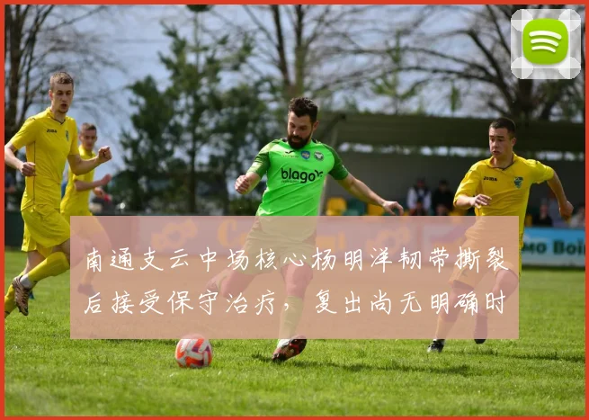 南通支云中场核心杨明洋韧带撕裂后接受保守治疗，复出尚无明确时间表